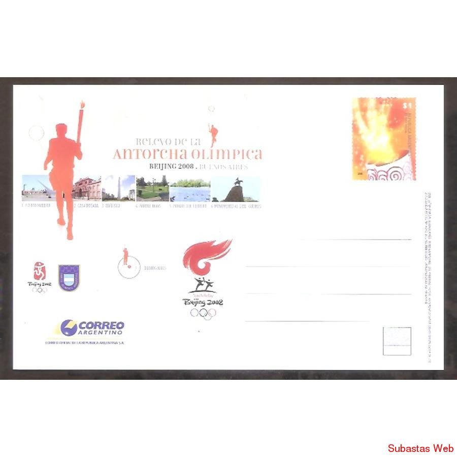 ARGENTINA 2008  ENTERO 190 ANTORCHA OLIMPICA DE BEIJING