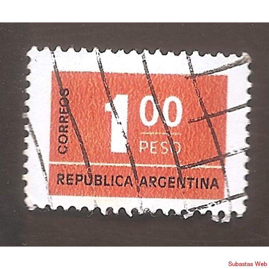 ARGENTINA 1976 (MT1041)  CIFRAS  DE $1,  TIZADO  FLUO, USADA
