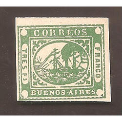 ARGENTINA 1858 BARQUITO TRES Ps  VERDE REIMPRESION