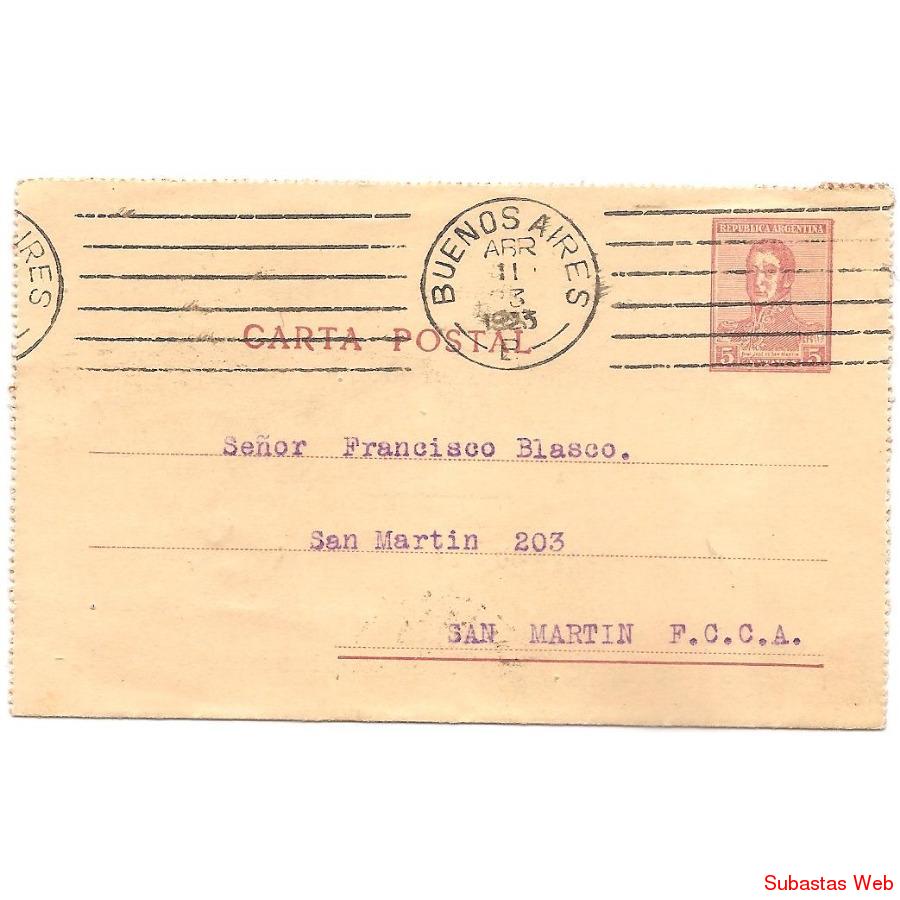 ARGENTINA 1923 SOBRE CIRCULADO NUMERO  39