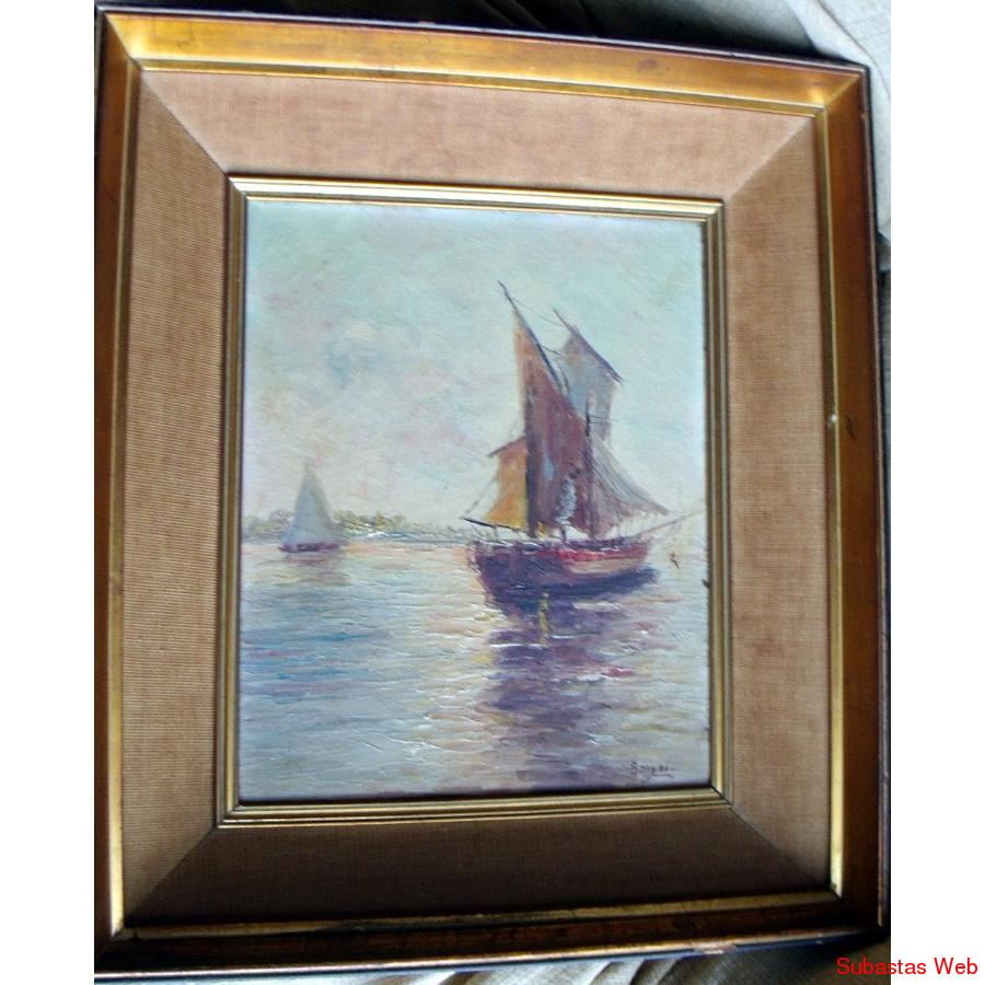 Antiguo Cuadro Marina Oleo En Tela Original Firmado Banyai