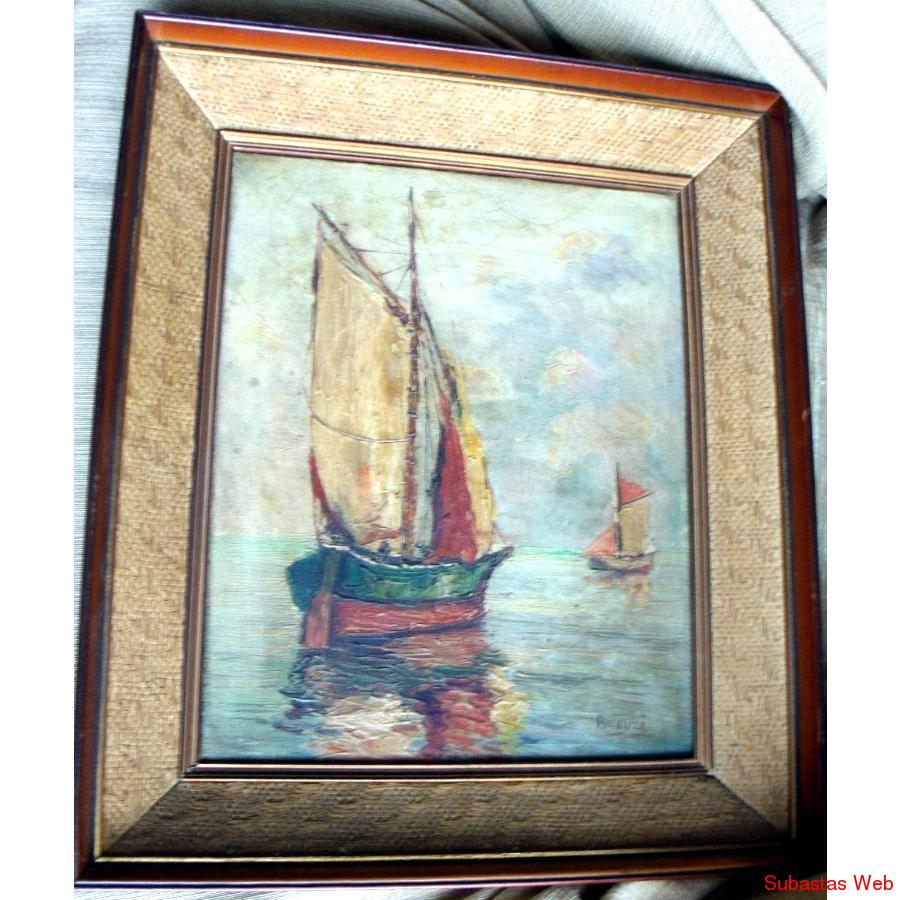 Antiguo Cuadro Marina Oleo En Tela Original Firmado Banyai