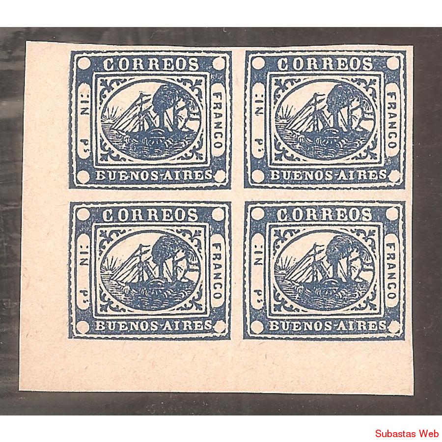 ARGENTINA 1858 BARQUITO  IN pS COLOR AZUL, CUADRITO REIMPRES