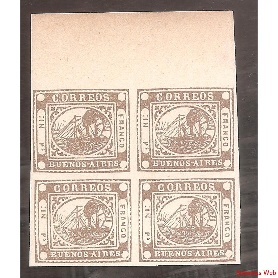 ARGENTINA 1858 BARQUITO IN Ps. COLOR PARDO,  CUADRITO  REIMP
