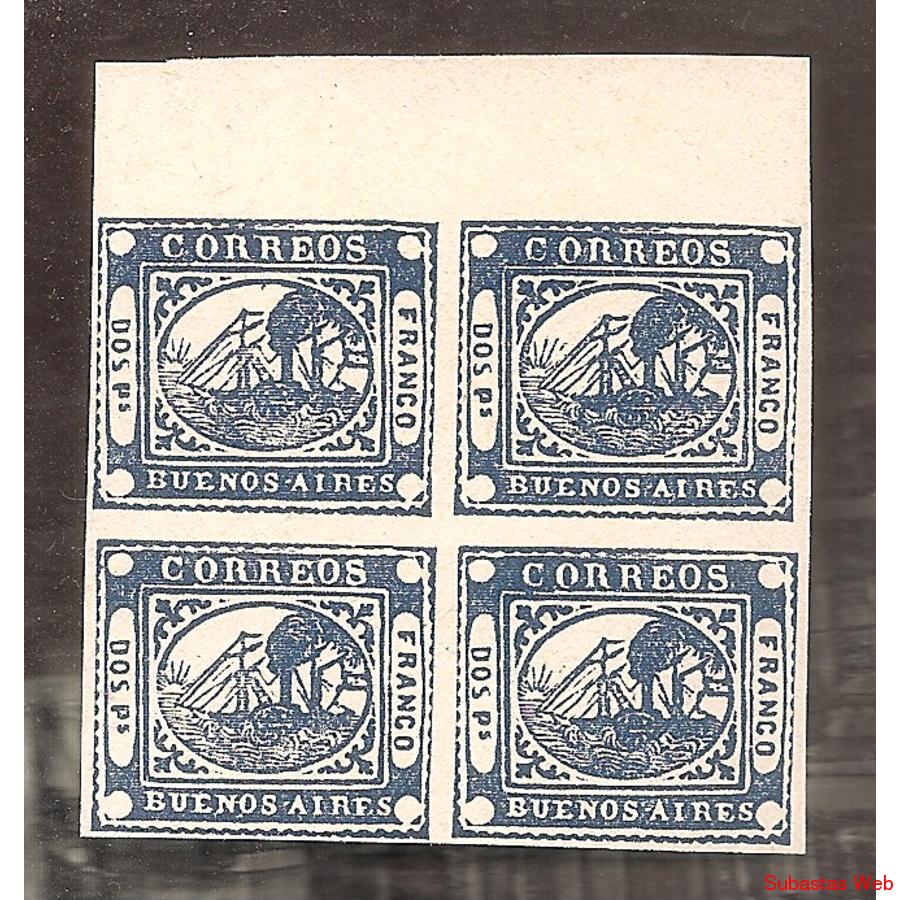 ARGENTINA 1858  BARQUITO  DOS Ps, CUADRITO REIMPRESION
