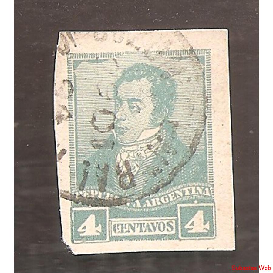 ARGENTINA 1892(CAP21) RIVADAVIA DE 4CTVS. CORTADO DE CARTA P
