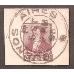 ARGENTINA  1892(TAR15) RIVADAVIA DE 6CTV.  CORTADO DE TARJET