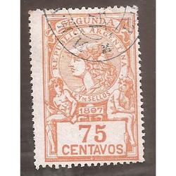 ARGENTINA 1897  LEY DE SELLOS DE 75 CENTAVOS USADA