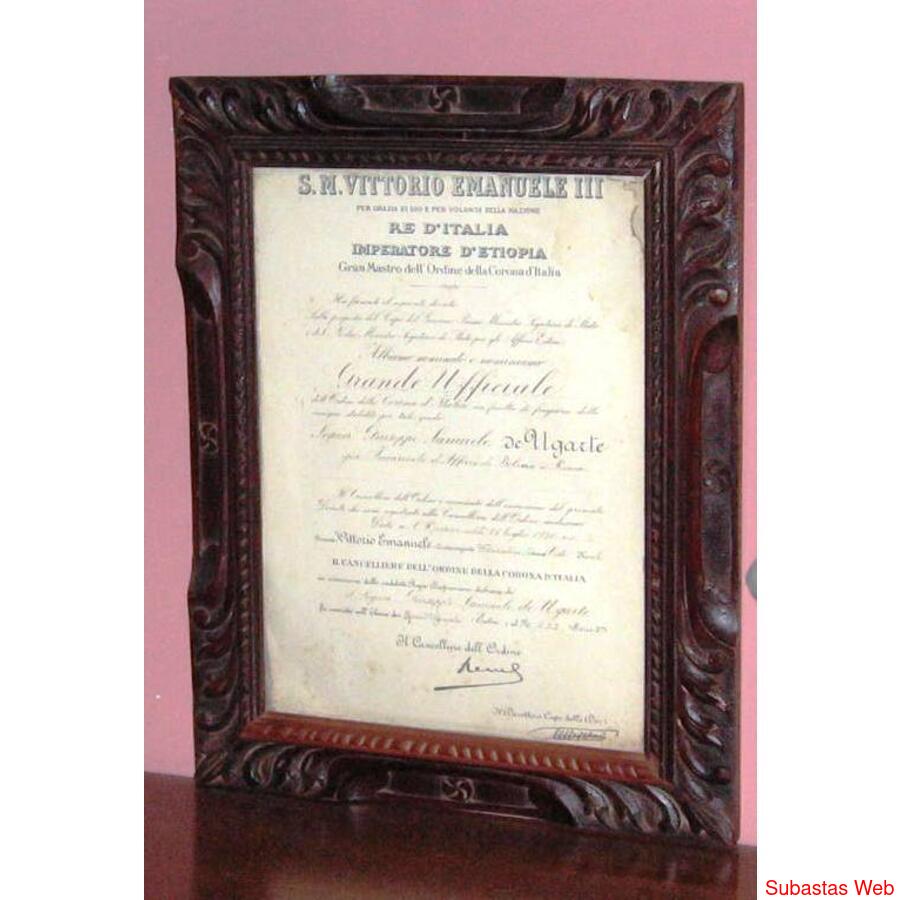 Antiguo Cuadro Vittorio Emanuele Madera Tallada Pilarsur