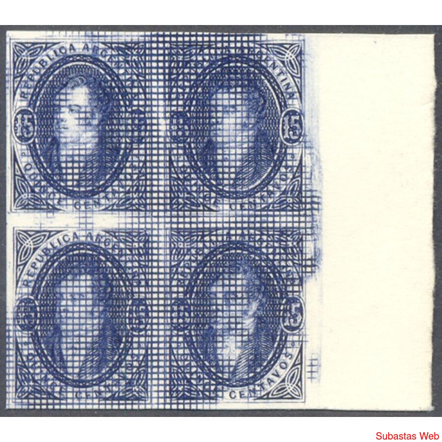 ARGENTINA GJ 22 RIVADAVIA 15c AZUL CUADRO REIMPRESIÓN PALEY