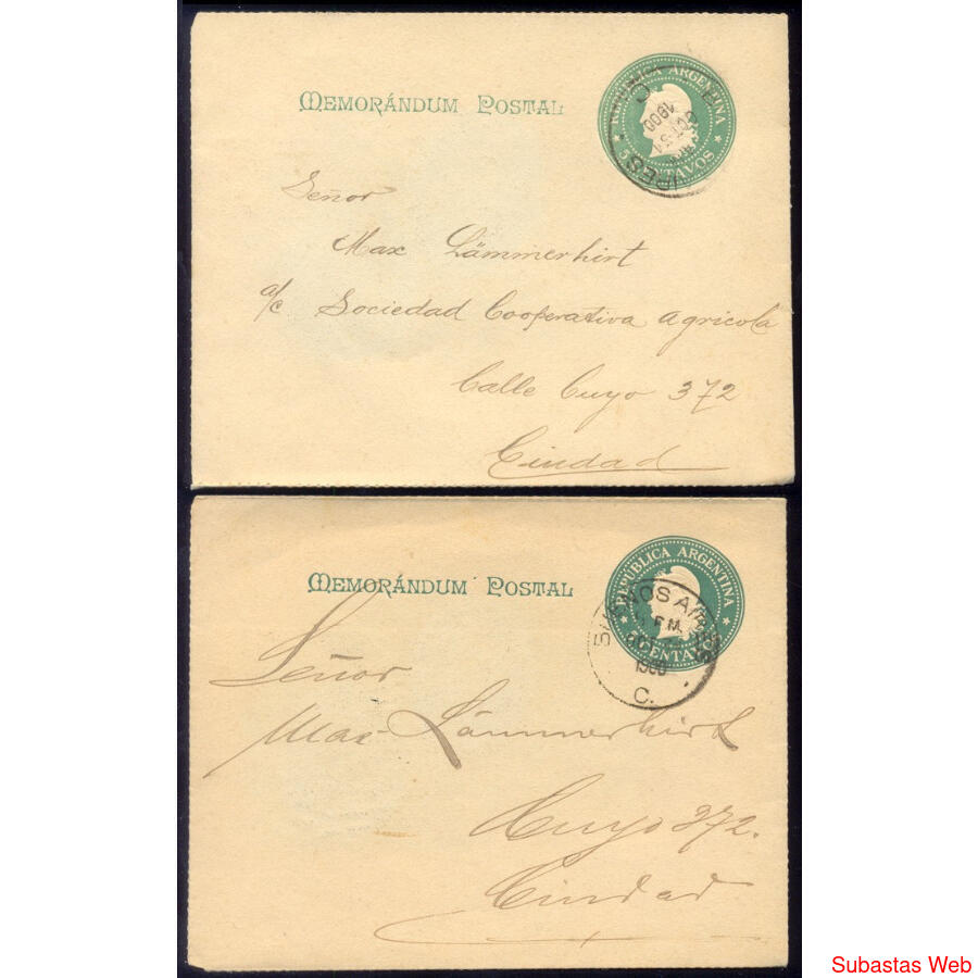 ARGENTINA 2 ENTEROS MEMORANDUM GJSZC12 CIRCULADOS U$20,00