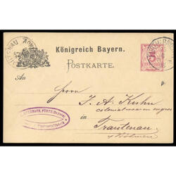 ALEMANIA REICH. BAVIERA 1886 POSTKARTE De FURT A TRATENAU
