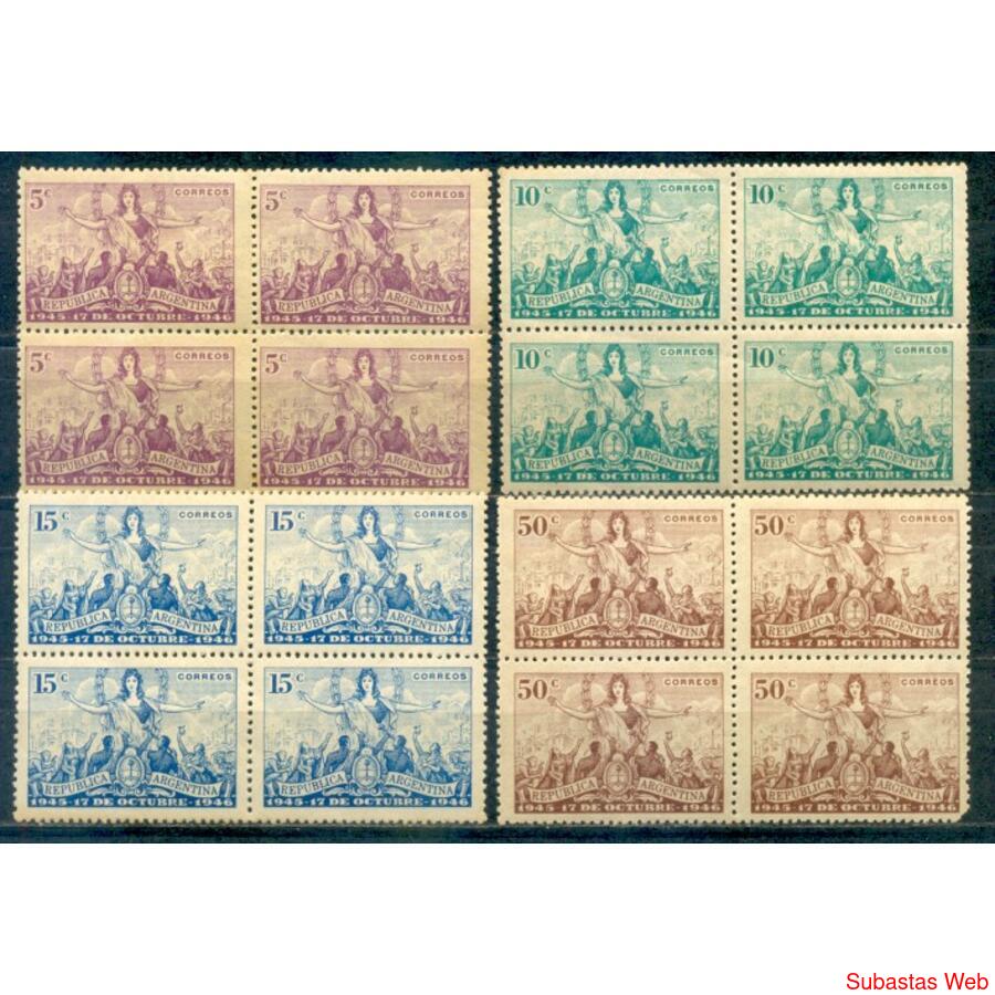 ARGENTINA GJ935/938. 17 DE OCTUBRE 4 CUADROS NUEVOS U$ 24.00