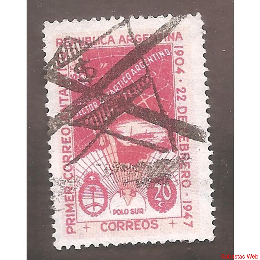 ARGENTINA 1947(486I) 1ER. CORREO ANTARTICO  FILI RA-RO USADA
