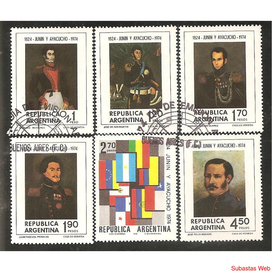 ARGENTINA 1974(992A-992F) BATALLAS DE JUNIN Y AYACUCHO  USAD