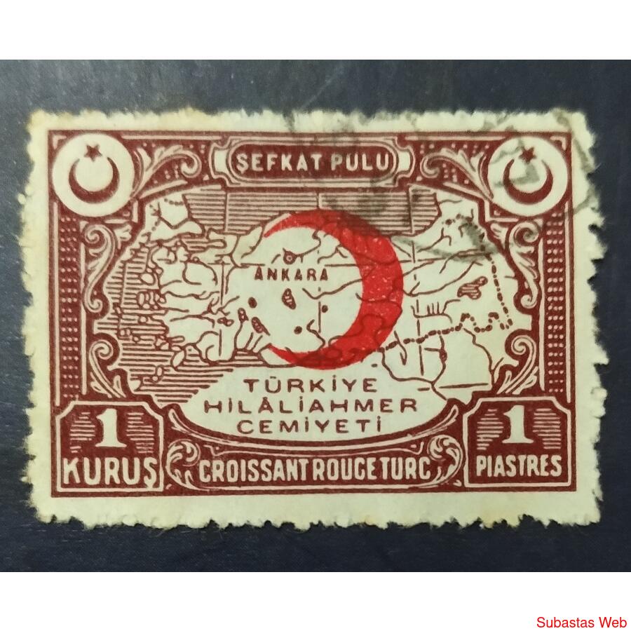 TURQUIA AÑO 1934 MEDIA LUNA ROJA, MICHEL 28A-Zj, USADA