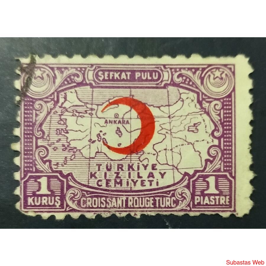 TURQUIA AÑO 1938 MEDIA LUNA ROJA, MICHEL 44I-Zm, USADA
