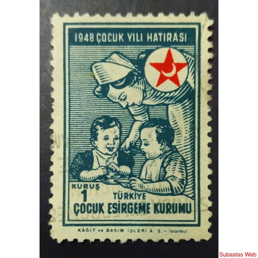 TURQUIA AÑO 1948 MEDIA LUNA ROJA, MICHEL 150-Zce, USADA