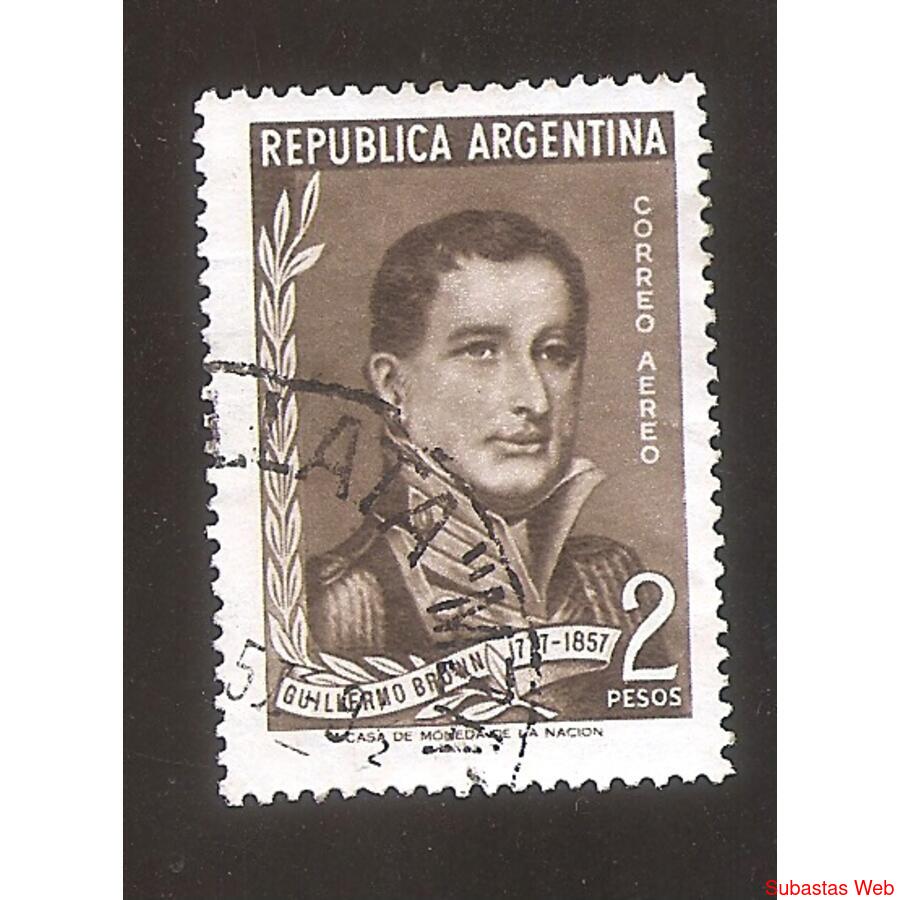 ARGENTINA 1957 (MT45Aerea) MUERTE DE GUILLERMO BROWN $2  USA