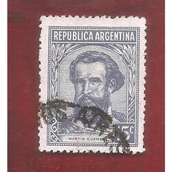 ARGENTINA 1945(447) PROC Y RIG.: GUEMES SIN FILIGRANA USADA