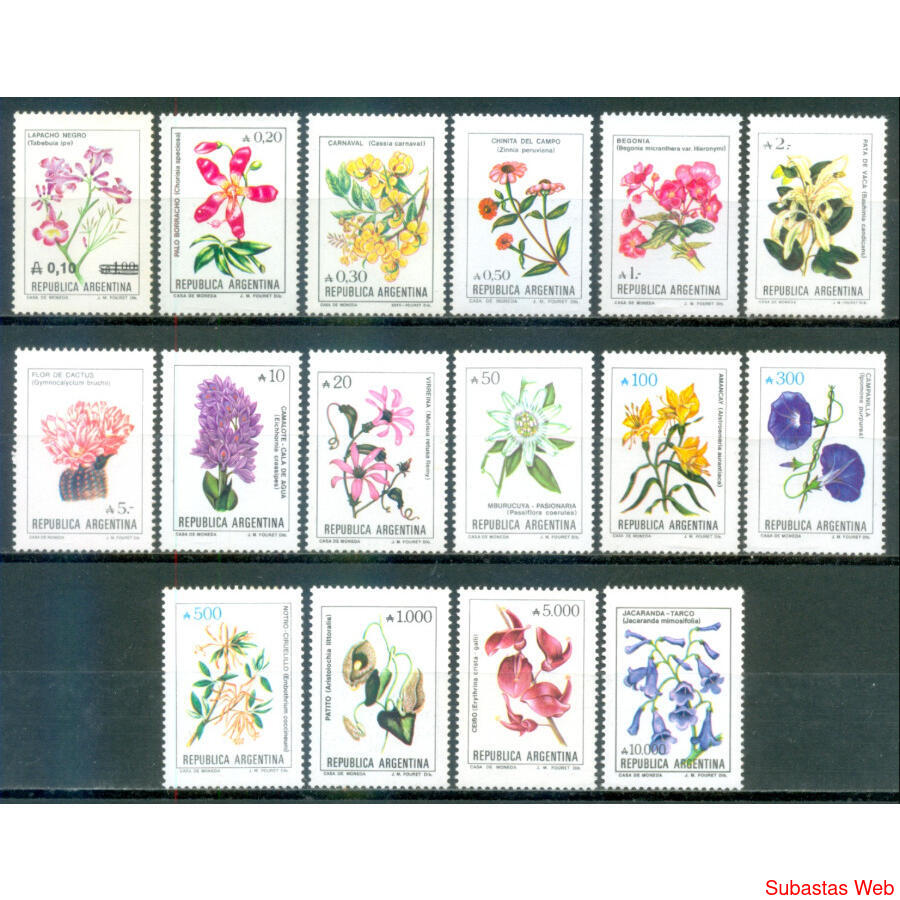 ARGENTINA GJ2215 / 2230 FLORES SERIE AUSTRALES MINT. U$18.50