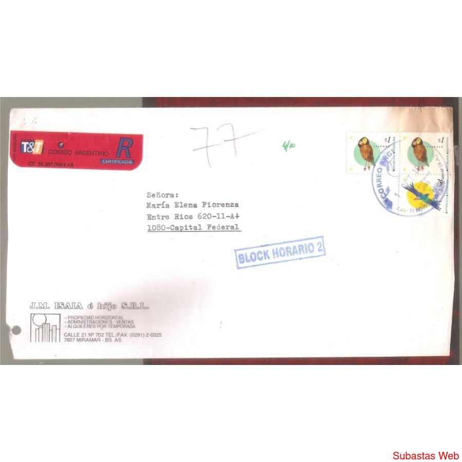ARGENTINA 1996  SOBRE CIRCULADO NUMERO 177