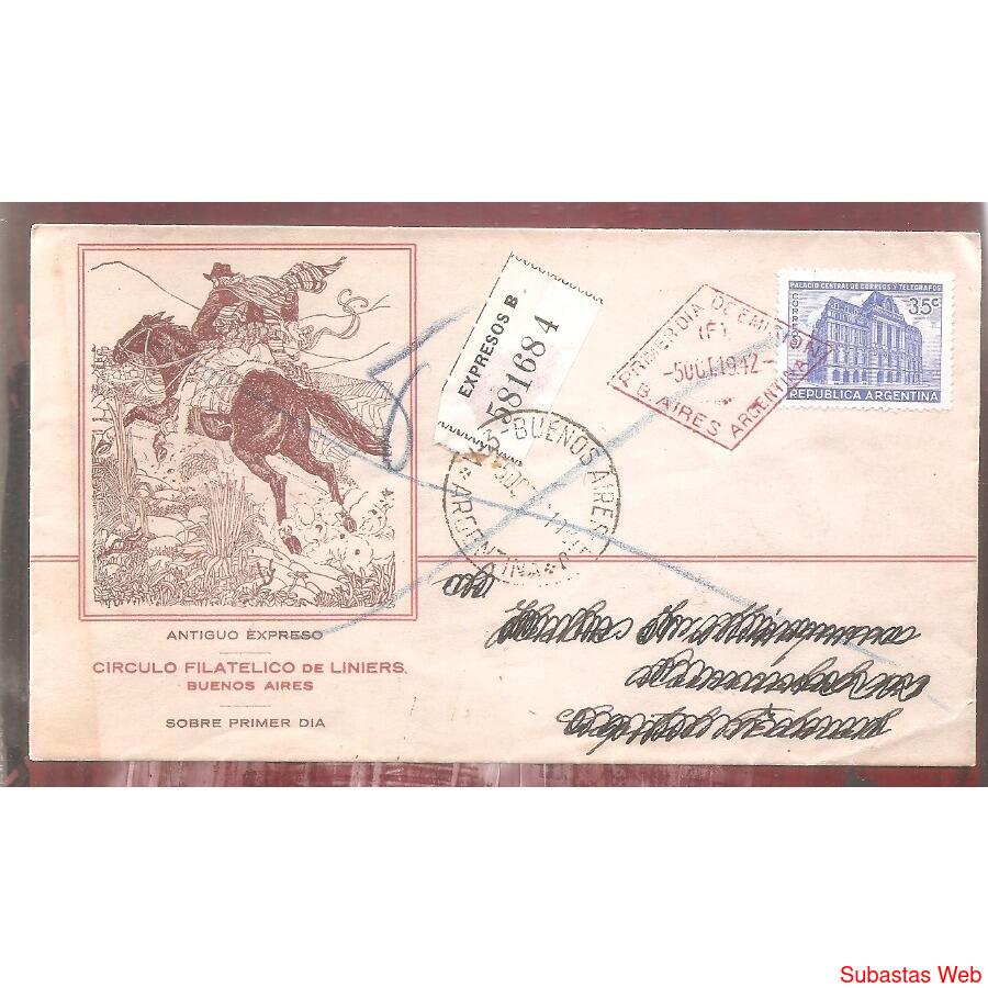 ARGENTINA 1942  SOBRE CIRCULADO NUMERO 82