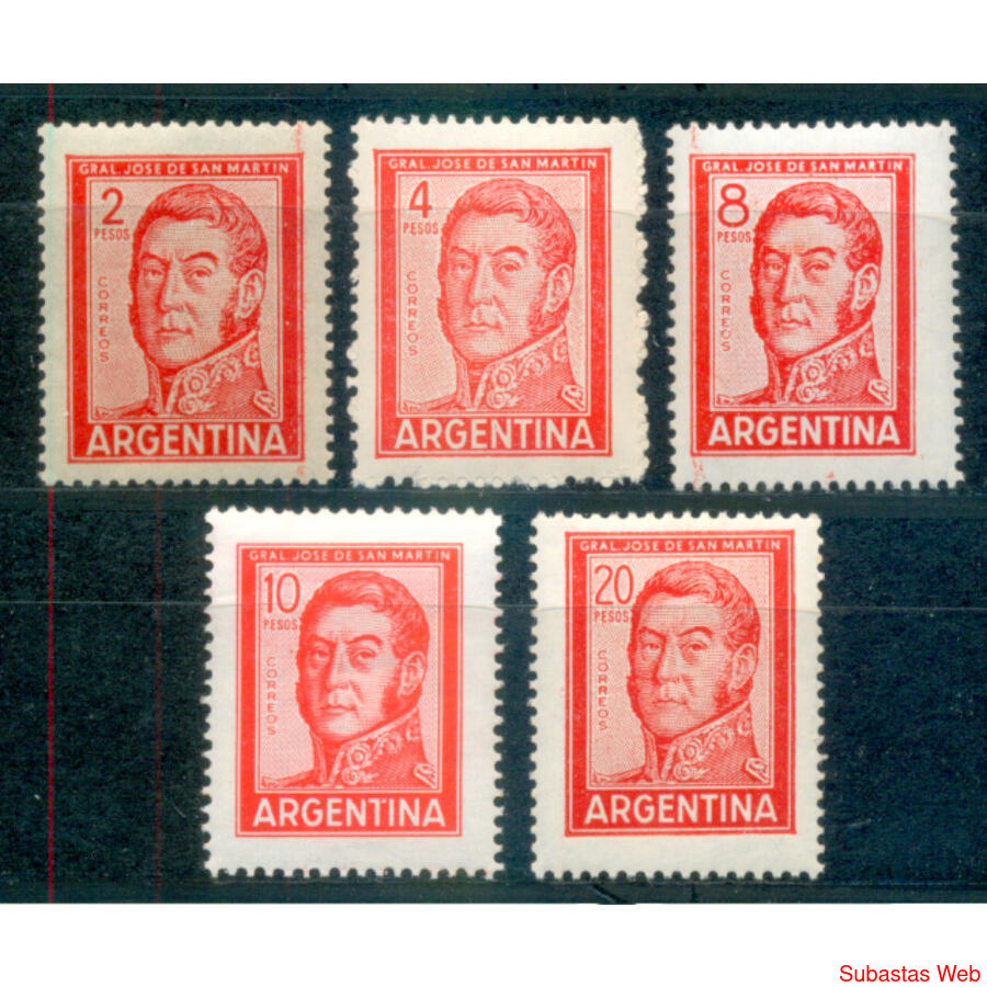 ARGENTINA SAN MARTIN SERIE BASICA. 5 SELLOS MINT DIFERENTES