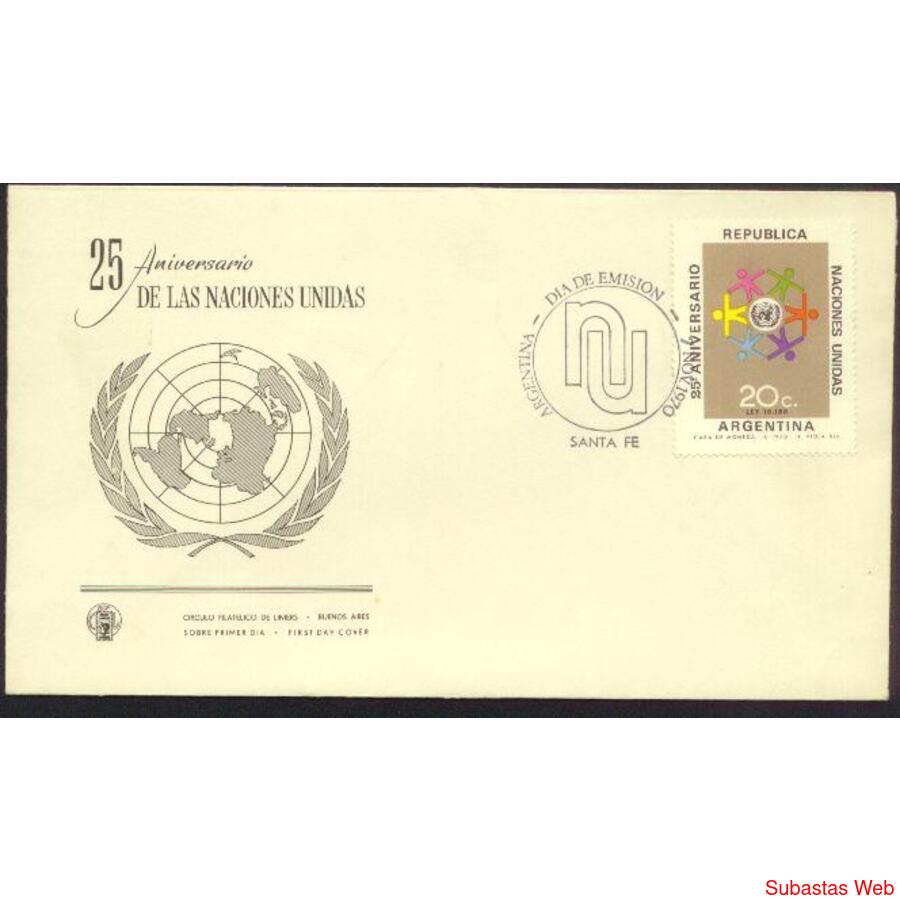 ARGENTINA 1970(875) SOBRE PDE  25 AÑOS DE LAS UN