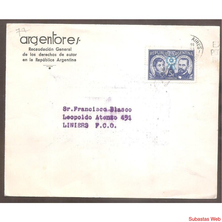 ARGENTINA  1941  SOBRE CIRCULADO NUMERO 77