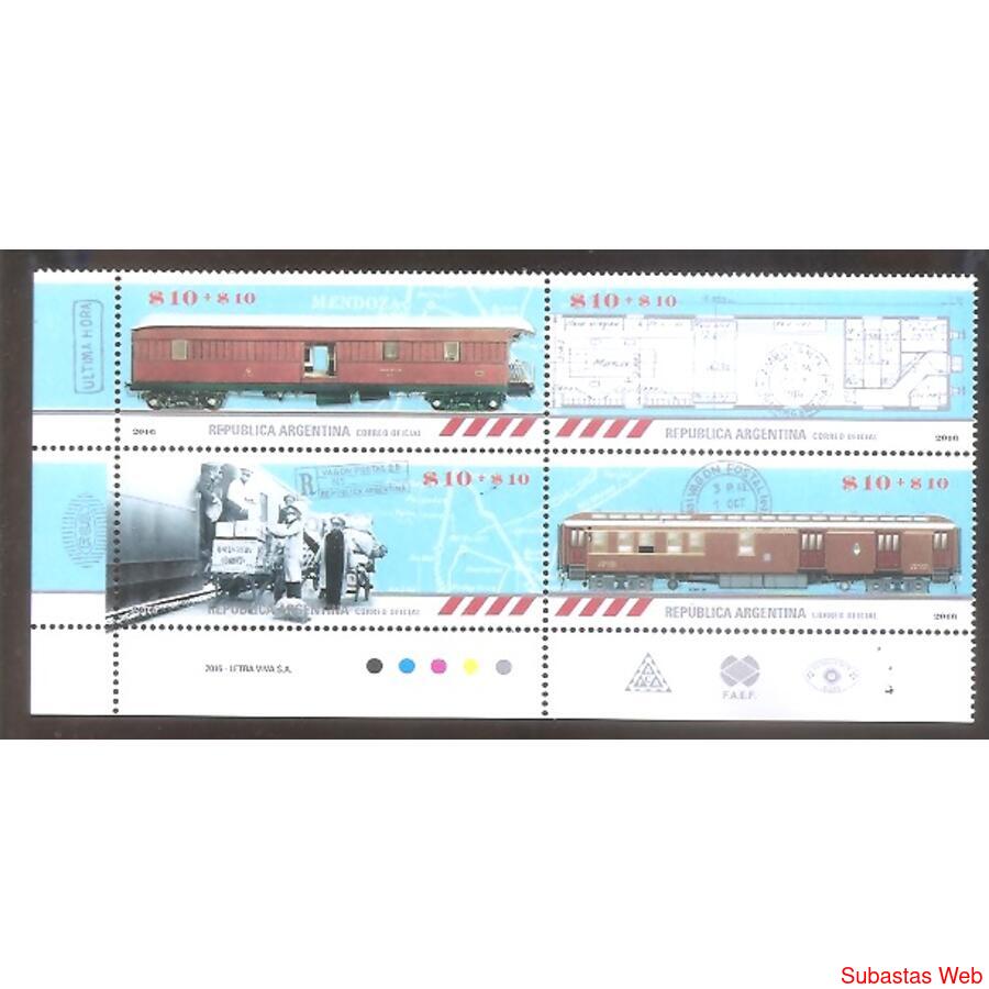 ARGENTINA 2016(4177-80) VAGONES POSTALES CON BORDE  MINT