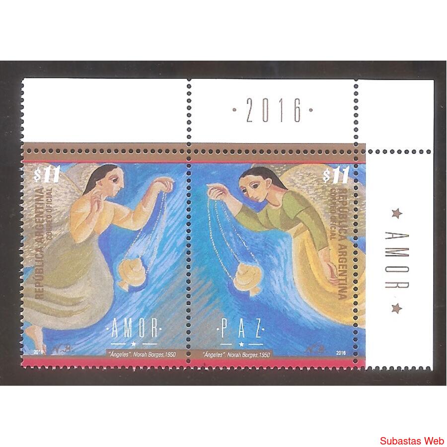 ARGENTINA 2016(4191-92) NAVIDAD CON BORDE: AMOR  MINT