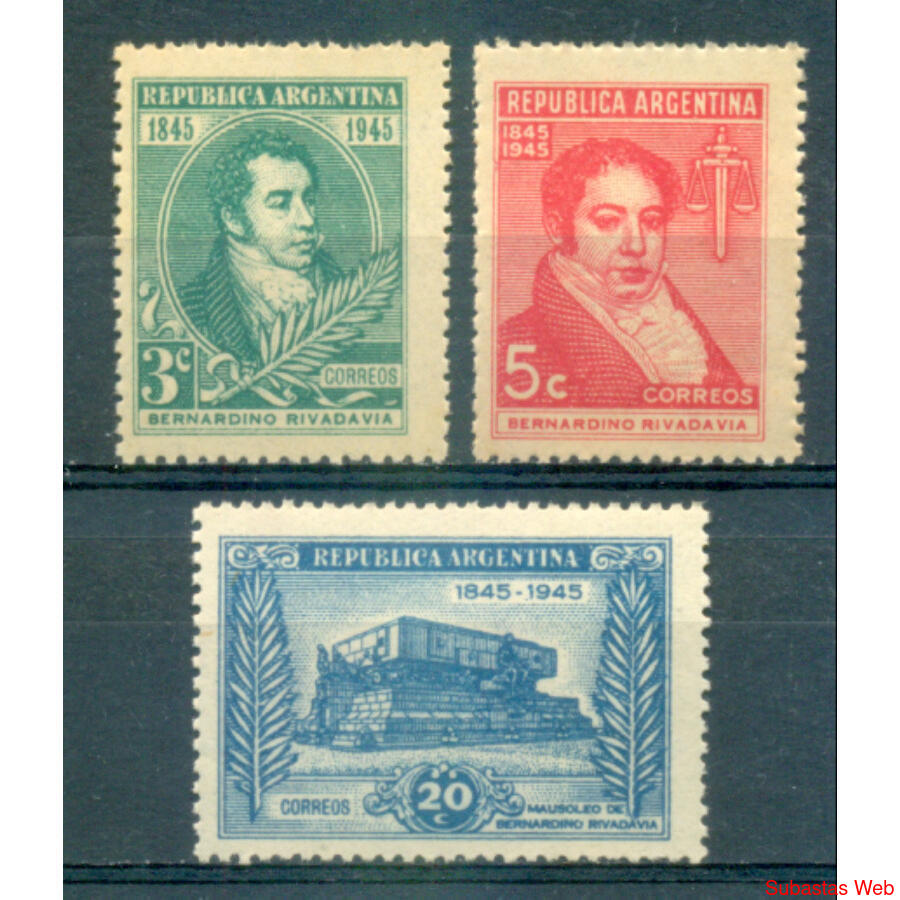ARGENTINA GJ923/925. FALLECIMIENTO DE RIVADAVIA SERIE NUEVA