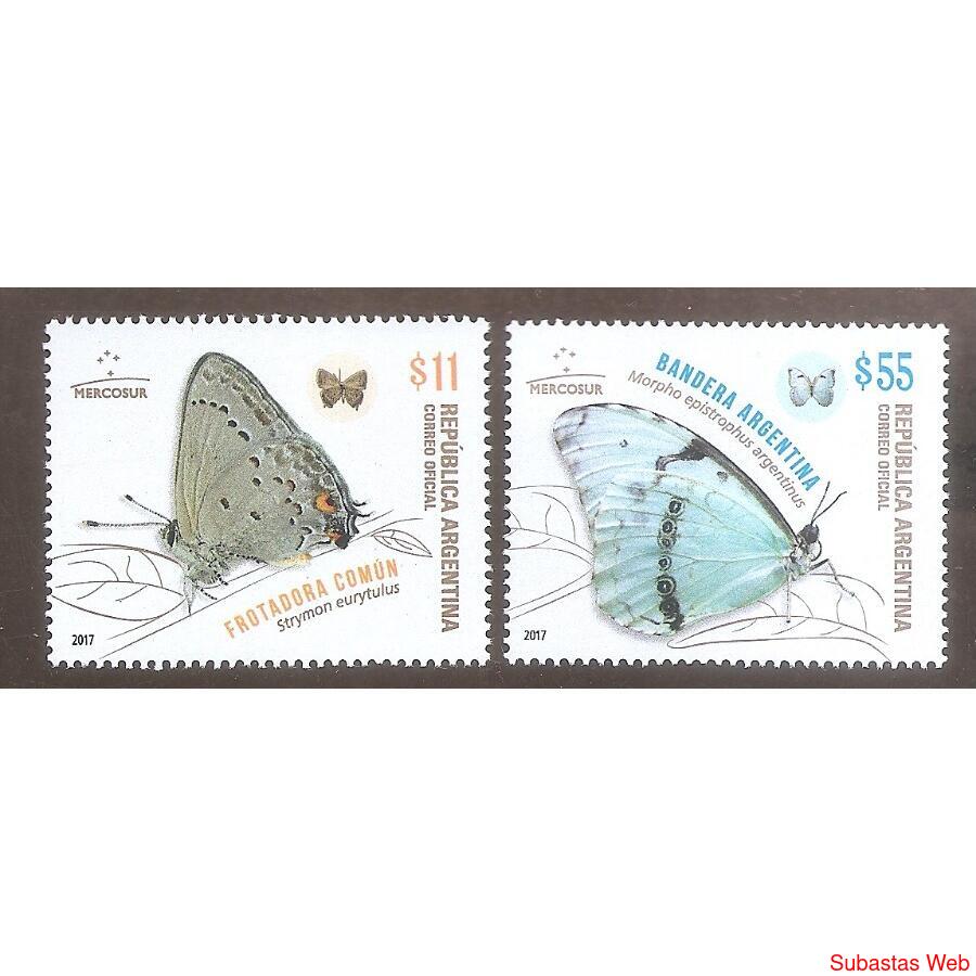ARGENTINA 2017(4196-97) MERCOSUR: MARIPOSAS  MINT