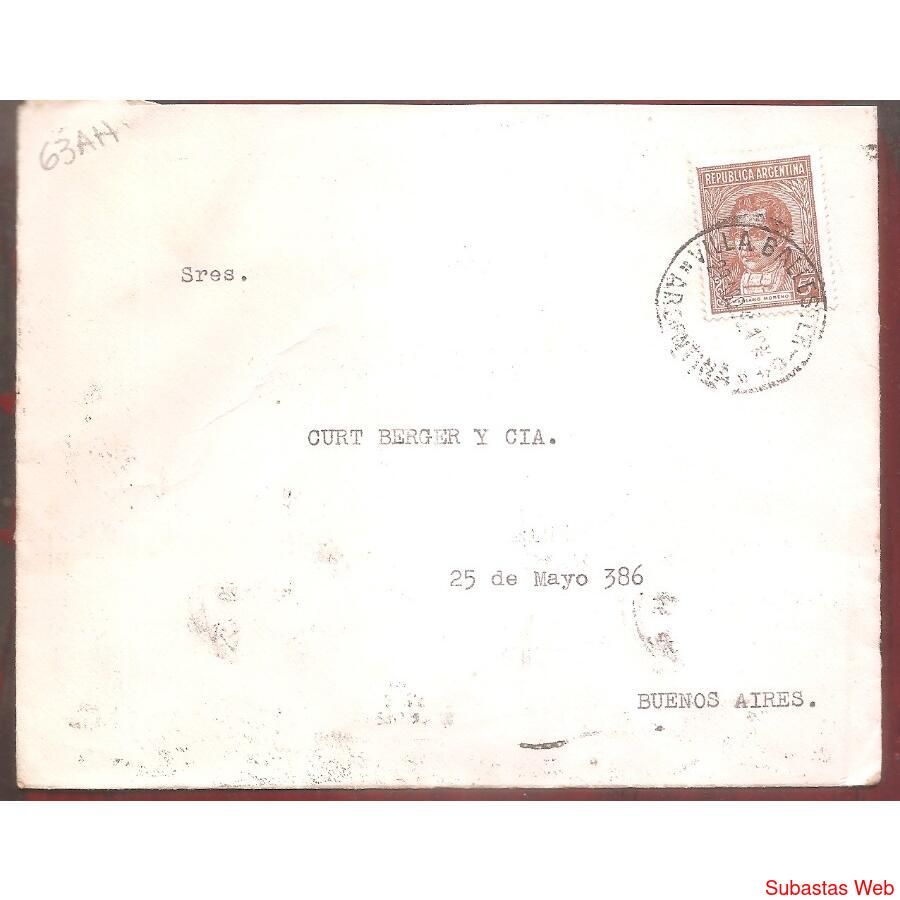 ARGENTINA 1939  SOBRE CIRCULADO NUMERO 63AH