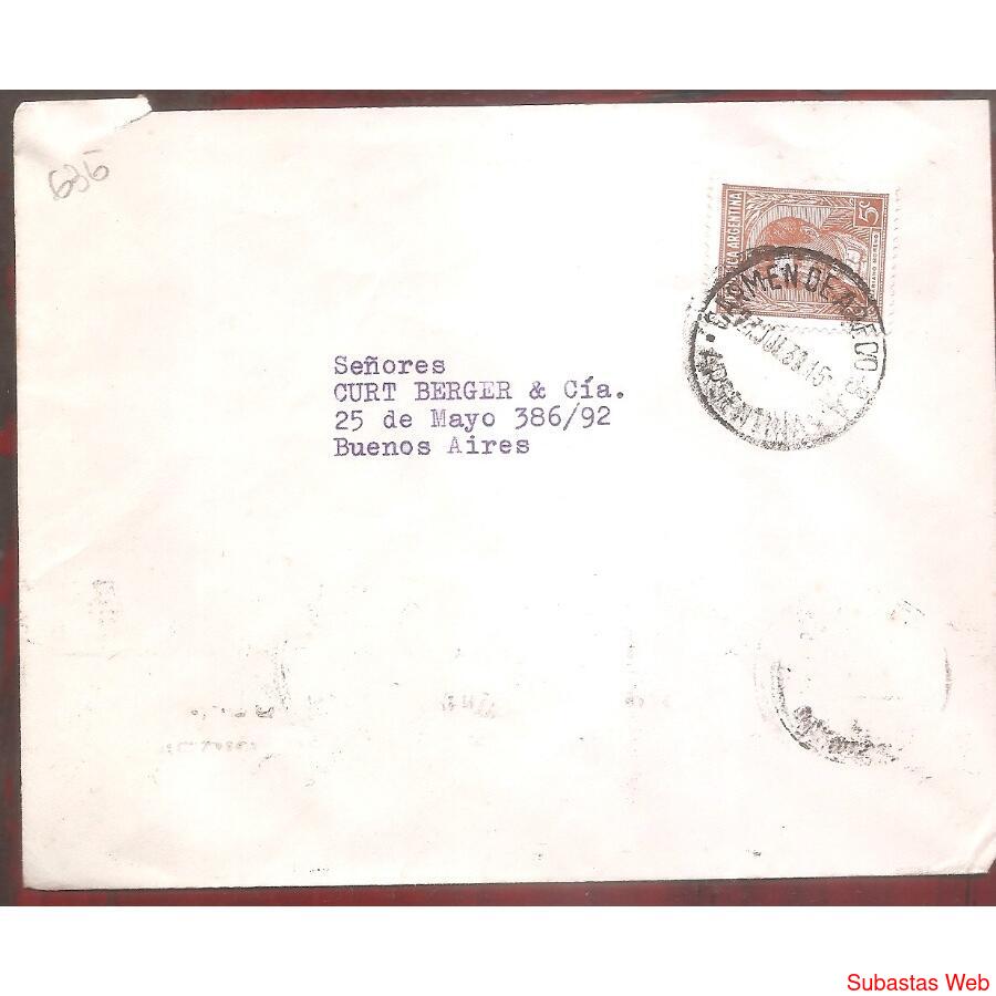 ARGENTINA 1939 SOBRE CIRCULADO NUMERO  63G