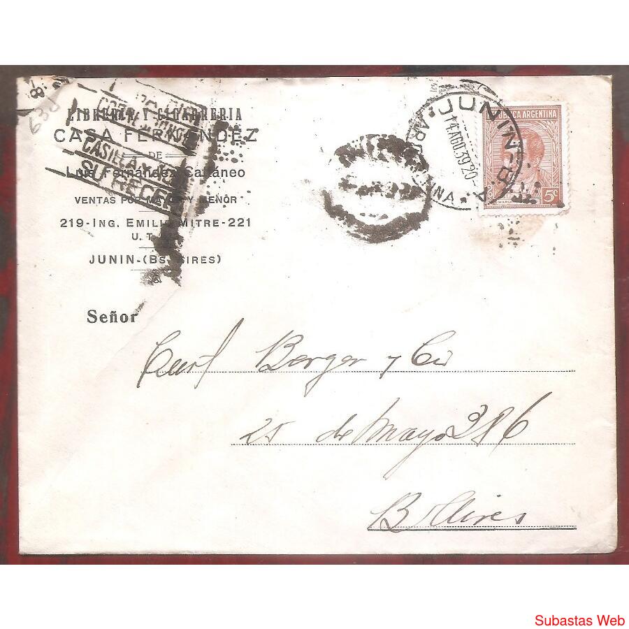 ARGENTINA  1939 SOBRE CIRCULADO NUMERO  63J