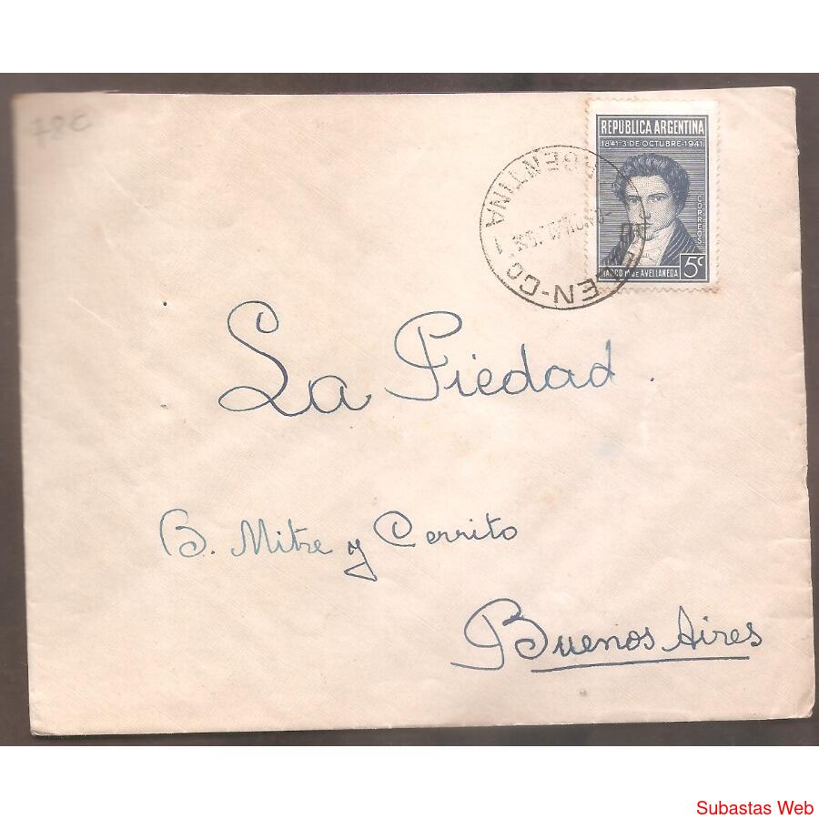 ARGENTINA  1941  SOBRE CIRCULADO NUMERO 78C
