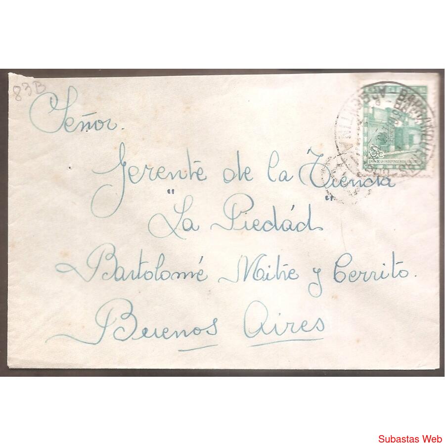 ARGENTINA 1943 SOBRE CIRCULADO NUMERO  83B