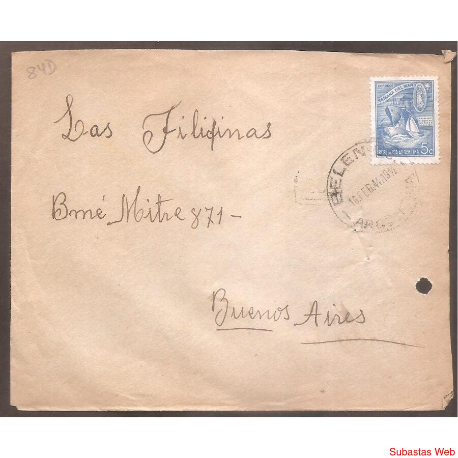 ARGENTINA  1944 SOBRE CIRCULADO NUMERO  84D