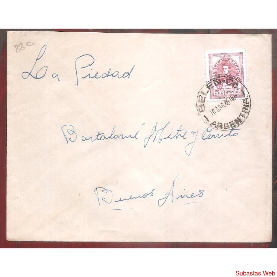 ARGENTINA 1946 SOBRE CIRCULADO NUMERO 88C