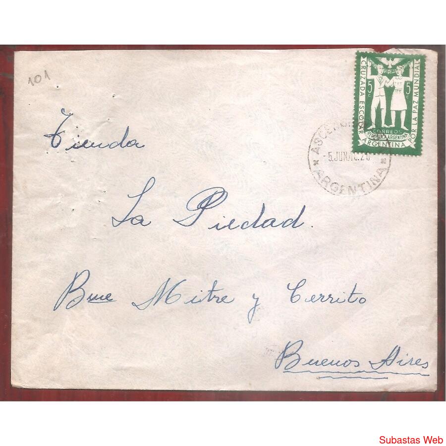 ARGENTINA 1948  SOBRE CIRCULADO NUMERO  101