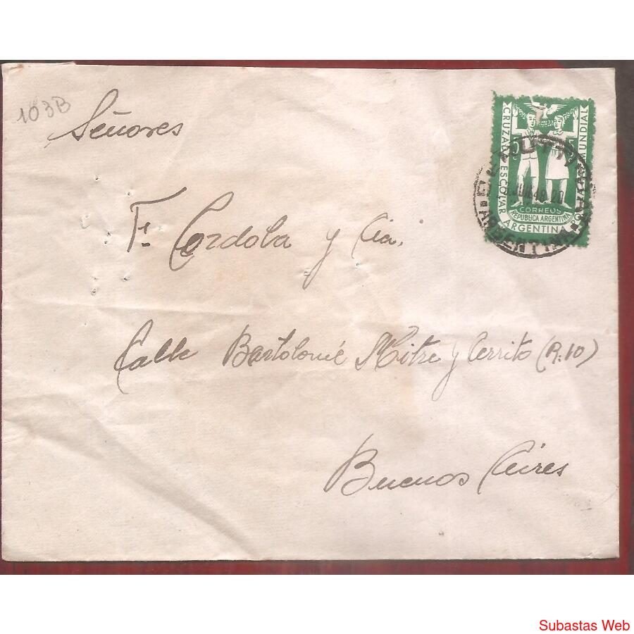 ARGENTINA 1948 SOBRE CIRCULADO NUMERO  103B