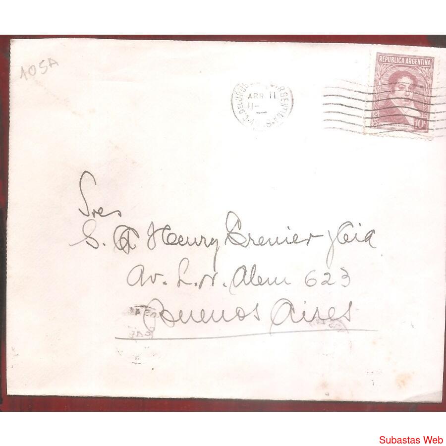 ARGENTINA 1949  SOBRE CIRCULADO NUMERO  105A