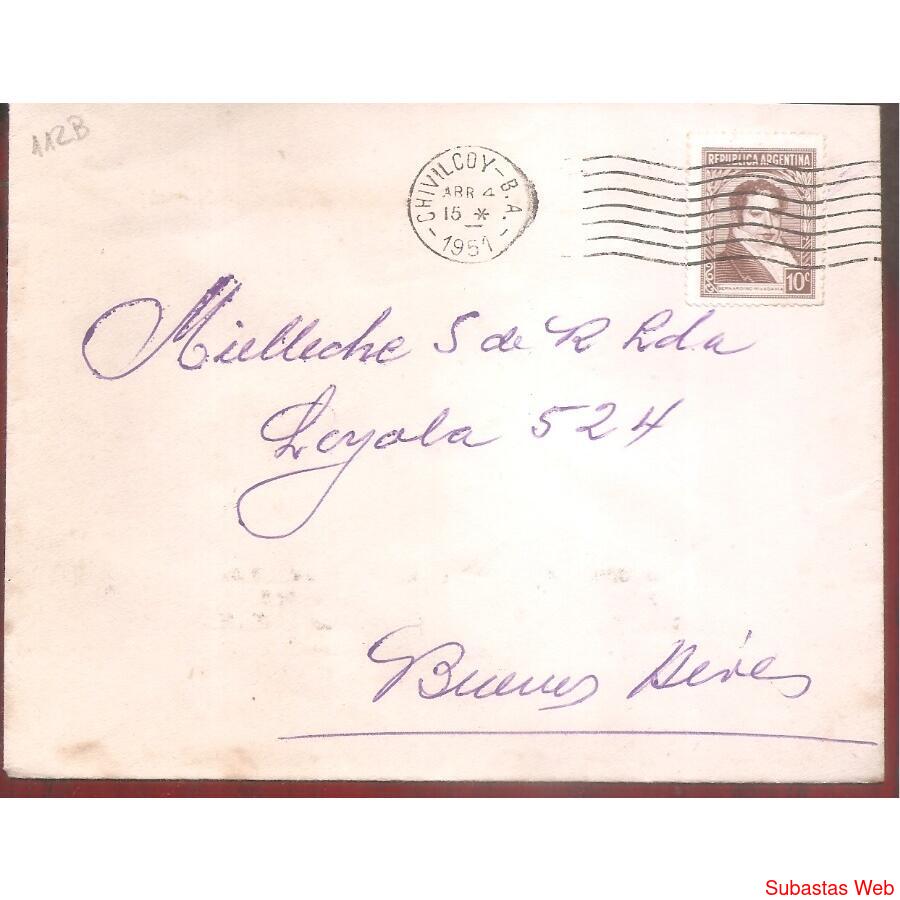 ARGENTINA 1951  SOBRE CIRCULADO NUMERO  112B