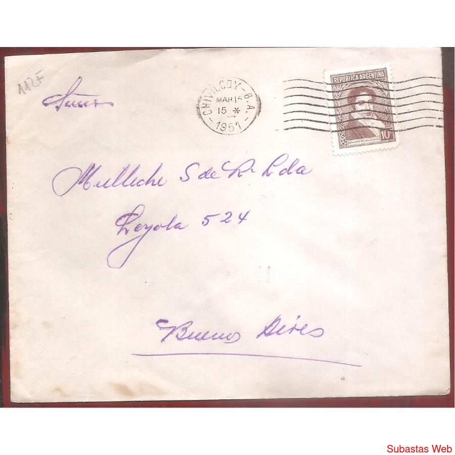 ARGENTINA 1951 SOBRE CIRCULADO  NUMERO  112F
