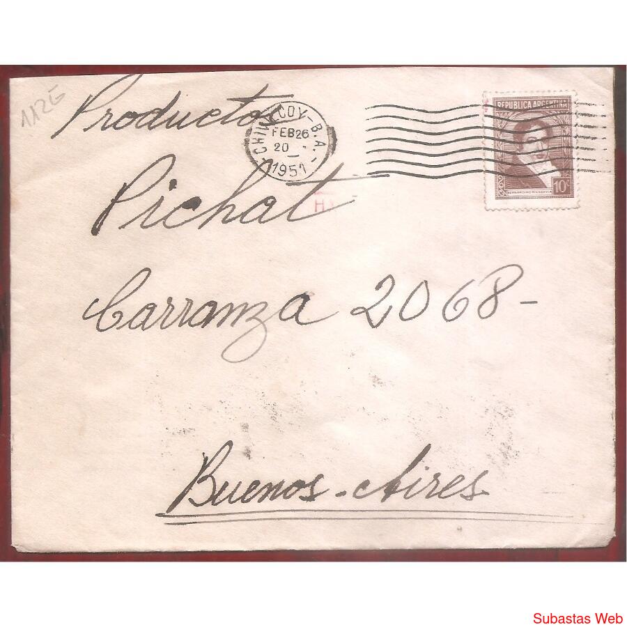 ARGENTINA 1951  SOBRE CIRCUKADO  NUMERO  112G
