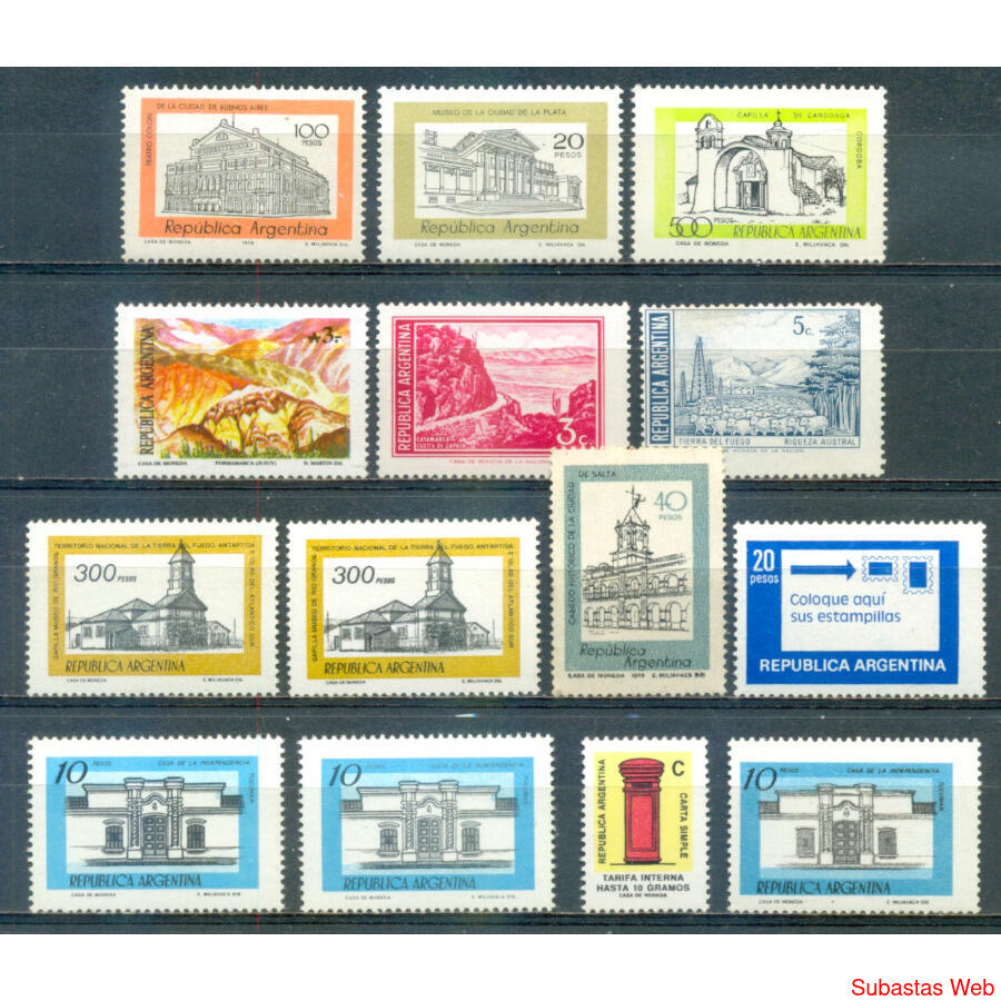 ARGENTINA CORREO BASICO. LOTE DE 14 EJEMPLARES MINT