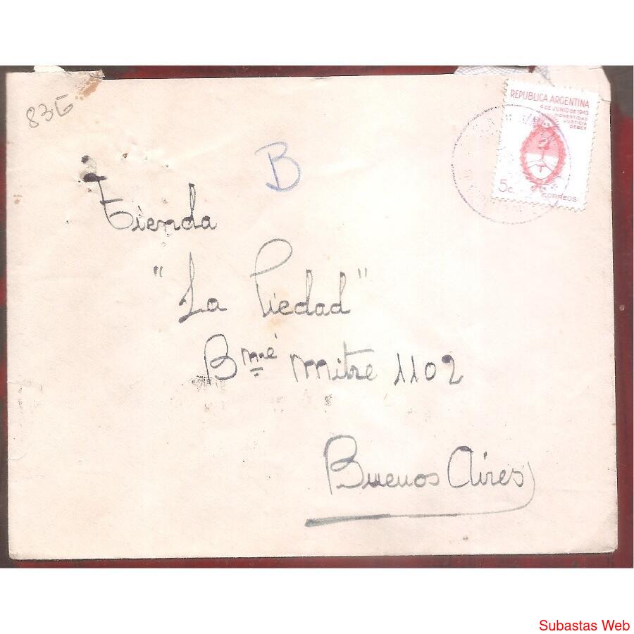 ARGENTINA 1943  SOBRE CIRCULADO  NUMERO 83G