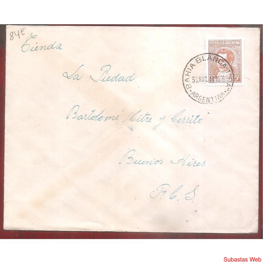 ARGENTINA 1944  SOBRE CIRCULADO  NUMERO  84E